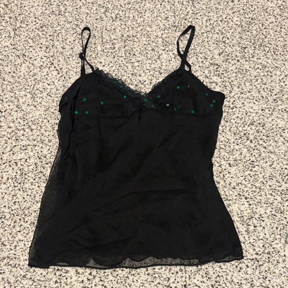 Tops - Y2K Black Mesh Cami with Sequins
